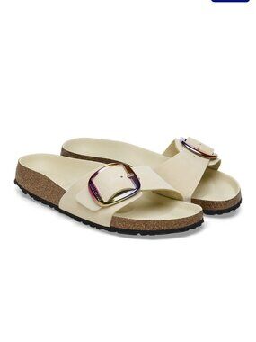 Birkenstock Madrid Big Buckle Nubuck Leather in Ecru 42 / 11-11.5